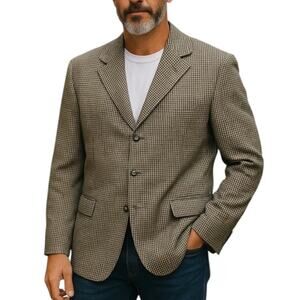 Bob Mackie Wool Green Brown Plaid Blazer Sport Coat Size 44R